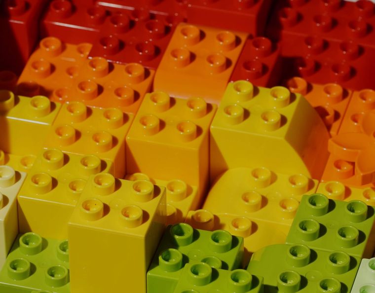 Stacked lego building bricks